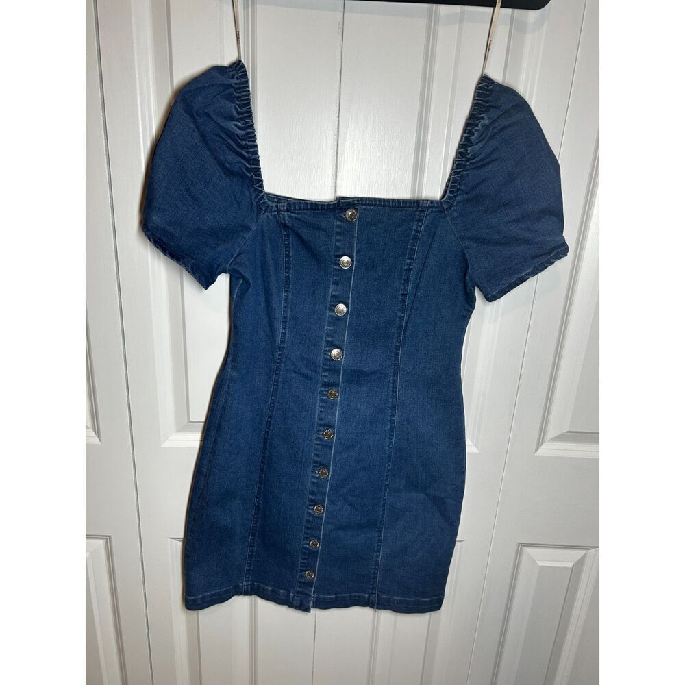 Forever21 Dark Wash Denim Sweetheart Neck Short Sleeve Dress Size L